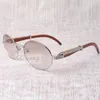 Стильные ретро-круглые оправы, высококачественные модные роскошные солнцезащитные очки с бриллиантами T7550178 с деревянными дужками для унисекс, размер 57-22-135 мм