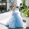 Casual Dresses Fairytale Blue Fullt Tiered Tulle Bridal 3D Flower A-Line Axless Tutu Bröllopsklänningar Kvinnor Maxi Dress to Party