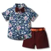 Clothing Sets Summer Fashion Toddler Boys Gentleman Short Sleeve Bowtie Shirts Tops Shorts With Belt Casual Children Suits