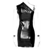 Hugcitar Pu Leather One One -Counter Slived Mini Prom Dress Dress Summer Fall Women Elegant Y2K Evening Party Club Club 240115