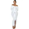 Fashion New Women Elegant Dress Off Shoulder One Line Neck Sexy Wrapped Hip Skirt Design With Wave Pattern Long Sleeved Dress