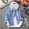 Hiphop mäns huva jean jackets manlig casual ytterkläder höst vinter mode smal fit päls män denim jacka streetwear 240115