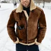 Vintage Men Faux Suede Plush Jacket Fur Integrated Coat Thickened Zipper Frock Bomber Motorcycle Clothes 240115