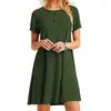 Party Dresses Summer Women's Short Sleeved Dress Loose Casual Round Neck A-line Solid Color T-shirt Home Wear