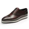 2023 sommer Männer Echtes Flügelspitze Leder Plattform Oxford Spitz Spitze-up Oxfords Kleid Brogues Handgemachte Hochzeit Schuhe