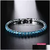 Bracelet de tennis Femmes Hommes Bleu Émeraude Rose Zircone Cubique Hiphop Sier Plaqué Or Bijoux Diamant Une Rangée Hip Hop 4Mm Cristal Qodo D Dhvjq