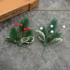 Decorative Flowers 2pcs Artificial Flower Branch Holly Berry Pine Cone Evergreen Sprig 24cm Stem Christmas Tree Wedding Bouquet Arrangement