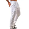 Mens estilo fino algodão branco calças de carga masculino primavera respirável cor sólida calças de linho fitness streetwear pantalon homme 240116