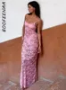 Casual Dresses BOOFEENAA Floral Lace Mesh Sheer Pink For Women 2024 Summer Holiday Party Spaghetti Strap Backless Maxi Dress C16-BI15
