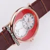 New Pierre Jaquet Droz Grande Seconde Circled J014013340 A2824 Automatic Mens Watch Red White Dial Rose Gold Case Leather Strap Wa275T