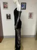 Robes décontractées Gants à la mode sans bretelles dentelle haute fente robe longue noire célébrité fête d'anniversaire soirée performance costume