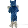 Prestaties blauwe husky hond vos mascotte kostuum Halloween fancy feestjurk stripfiguur outfit pak carnaval volwassenen maat verjaardag outdoor outfit