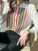 Französisches Hemd für Damen, gestrickter Pullover mit Knöpfen, einreihig, gestreift, in Strickwaren, Strickjacke, Oberteil, Langarm, Bluse, Mujer 240116