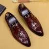 Classic Crocodile Pattern Mens Business Loafers Brand Genuine Leather Handmade Quality Slip on Work Formal Shoes for Man