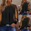 Blusas femininas confortáveis camisa de manga longa moda feminina flor dot print puff renda blusa casual o-pescoço trabalho