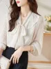 Kvinnor BLOUSES Kvinnor Spring Autumn Style Shirts Lady Casual Long Sleeve Bow Tie Collar Solid Color Blusas Tops ZZ1934