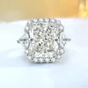 Clusterringen Luxe 925 Sterling zilveren kunstmatige witte diamant radian ring set met hoge koolstof temperament bruiloft sieraden