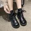 Schuhe Biker mit Schnürsenkeln Booties Combat Laceup Schwarze Lederschuhe Damen Stiefeletten Elegante niedrige Absätze Weiße kurze Schuhe für Damen