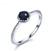 Cluster Ringe Mode 925 Sterling Silber Ring Für Frauen Männer Mit Lünette Einstellung Blauen Sandstein Feine Party Schmuck Geschenke