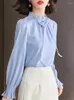 Camicette da donna Camicie blu da donna Moda Fiocco Manica lunga Classico Basic Mezza collo alto Pullover Elegante ufficio Comodo semplice Top