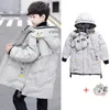 Crianças parka crianças inverno para baixo algodão jaqueta snowsuit roupas grande menino casaco quente engrossar outerwear criança roupas luvas 240116