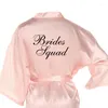 Women's Sleepwear Blush Light Pink Bride Bridesmaid Robes Satin Women Kinomo Robe Black Writing Dressing Gown Wedding Dress Kimono