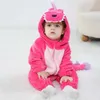 Kigurumis Urocze dinozaur ubrania dziewczynki romper miękki ciepły zimowy niemowlę body bodysiut kostium z kapturem zamek błyskawiczny 240116