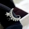 Designer Luxury Justerbar 925 Sterling Silver Ring Classic Five Pointed Star Moon Inlaid Rhinestone Electropated 18k Gold Women Charm Fashion Jewel Girl Gift