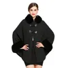 Office Lady's Casual Winter Cloak Faux Fur Collar Patchwork Women Woolen Capes Loose Thick Aline Elegant Jacket Warm Coat Poncho 240115