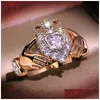 Anéis de casamento Novas Mulheres Moda Jóias Coroa Anel de Casamento 925 Sterling Sier Rose Gold Fill Eternity Engagement Claddagh Presente 1604 Dr Dh0X1