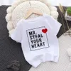 T-shirts Mr Steal Your Heart Valentine Shirt Funny Valentine Kids Tshirt Cute Valentines ldrens T-Shirt Valentine Baby Outfit For Boys H240508
