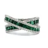 Hongkong Wholesale Fine Jewelry Fashion Design Solid White Gold Real Diamond Emerald Cross Wedding Band Ring for Women