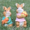 2 pcs Easter Bunny Resin Crafts Rabbit Doll Decor Desktop Decoration Hug Carrot Figurine Garden Decorations Statue 240116