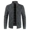 Fashion Zipper Cardigan Mens Sweater Warm Coats Slim Fit Knitted Diamond Pattern Male Jacket 240116