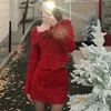 Werkjurken Meisje Kerstpak Dames Winter Vierkante hals Dikke Tweed Jas Hoge taille Minirok Tweedelige set Mode Vrouwelijke kleding