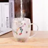 Mugs Dried Flower Double Wall Clear Glass Coffee Insulated Cup For Cold Beverages Latte Espresso