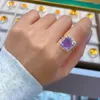Cluster Ringen Luxe Natuurlijke Lavendel Saffier Edelsteen 8 10mm Zilver S925 Ring Voor Bruiloft Dating Lady Gift