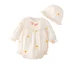 South Korea 2024 Spring/Summer/Autumn Baby Girls Bodysuit Fashion Flower Print Bow Cute Baby Girls Tight Fit Comfortable Newborn Girls Park 240116