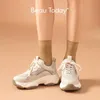 GAI Beautoday Chunky Sneakers Mulheres Malha Sapatos de Plataforma de Couro Cores Misturadas Lace-up Lady Trendy Trainers Sola Grossa Feito à Mão 29401 240115