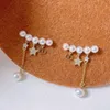 Mode pure echte gouden diamanten parels sieraden dames dames vrouwelijke bruids engagement bruiloft oorbellen