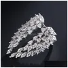 Fedi nuziali Scintillanti Gioielli di moda vintage 925 Sterling Sier Fl Taglio marquise Diamante bianco Eternità Ala Piuma nuziale Regolazione Dh4Wm