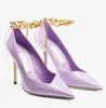 2024 Top Brand Women Diamond Talura Heel Sandals Shoes Patent Leather Point Toe Party Wedding Dress Pumpar med Gold Chain Lady High Heels EU35-43 med låda