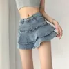 Gonne Gonna di jeans vintage Donna Moda coreana Vita alta A-Line Slim Pantaloncini sexy carini Streetwear Kawaii Ruffles Mini Jeans