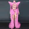 Stage Wear 5 Color Velvet Rhinestones Feather Trains Long Dress Birthday Celebrate Costume Women Dancer Prom Evening Outfit XS5704