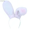 Stirnbänder 667E Bunny Stirnband Lolita Kopfbedeckung Lange Kaninchen Ohr Haarband Kopfbedeckung Mädchen Süße Plüsch Haarbänder Kinder Kopfbedeckung YQ240116