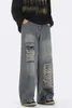 Jeans para hombres 2024 hombres streetwear pantalones de carga sueltos pierna ancha masculino harajuku casual rasgado agujero denim pantalones de gran tamaño