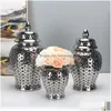 Vases European Style Modern Model Room Soft Decoration Sier Hollow General Jar Sales Office Entrance 231114 Drop Delivery Dh9Ol