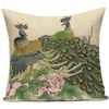 Oreiller imprimé animaux de la forêt, coussin décoratif Vintage en lin, canapé de luxe pour la maison, ensemble de paon Floral Simple 45x45, F135