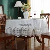 Nappe de table ronde en velours doré - Couverture de table blanche - Nappe de table en dentelle brodée - Nappe de maison - Serviette anti-poussière - Vaiduryd
