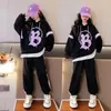 2024 Spring Autumn Active Baby Girl Clothes 2st Children's Set Long Sleeve Letter Hoodie Wide Leg Pant Suit For Girl 9-15 Years 240115